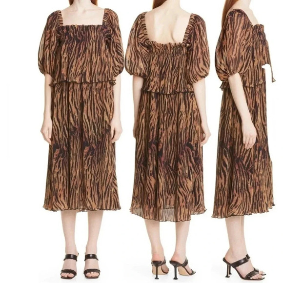 GANNI ruffle pleated tigers eye  midi dress - Picture 1 of 12